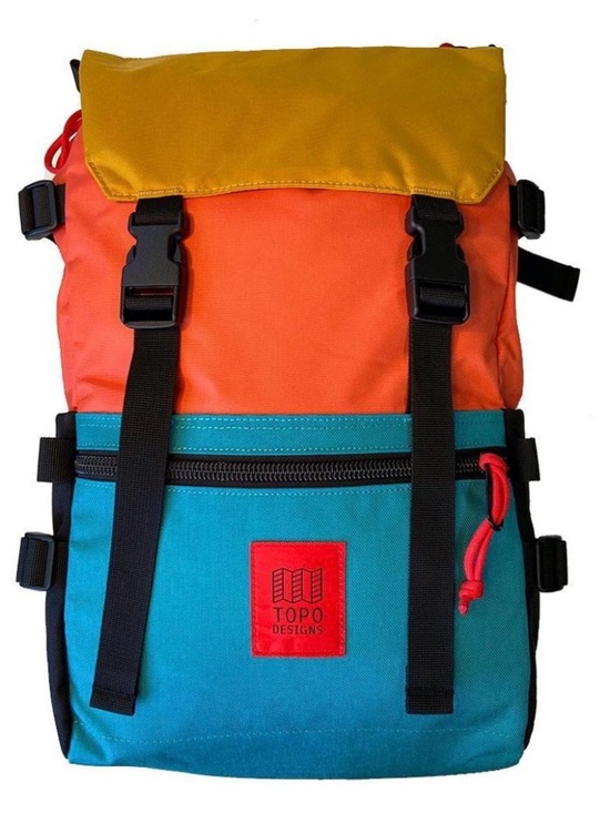 Topo Designs Handbags - Topo Designs Rover Pack Classic Colorblock Roll-Top BackpackCoral, Teal & Yellow